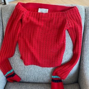 Philip Lim off the shoulder sweater with ruffled sleeve